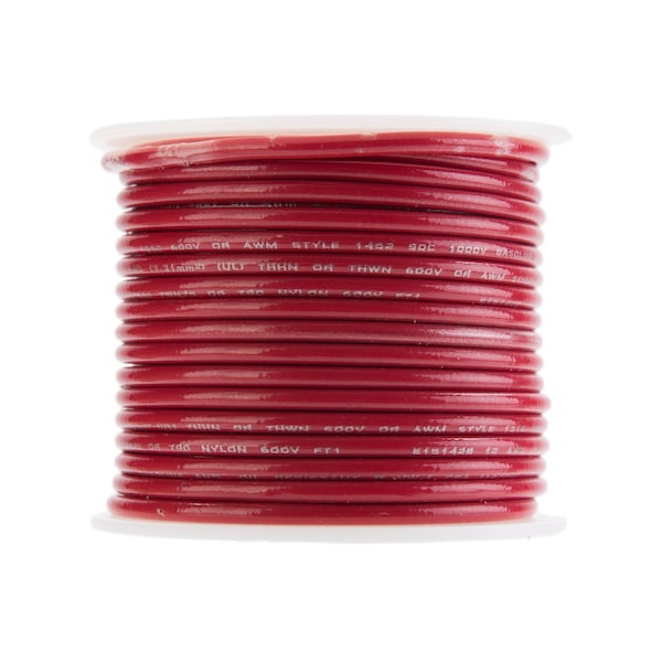 THHN Building Wire, Copper, 14 AWG, Red, Solid, 100 ft